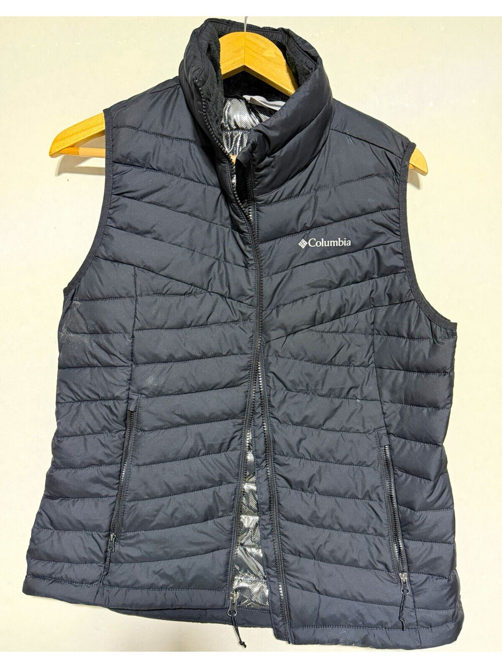 Columbia Omni-Heat Black Puffer Vest Full Zip Insulated Pockets Size M
